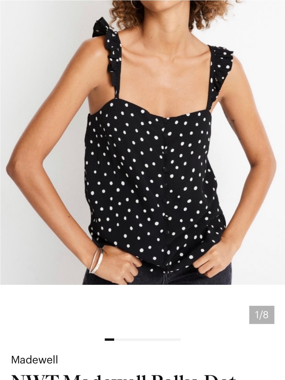 Madewell Black and White Polka Dot Ruffle-Strap Cami